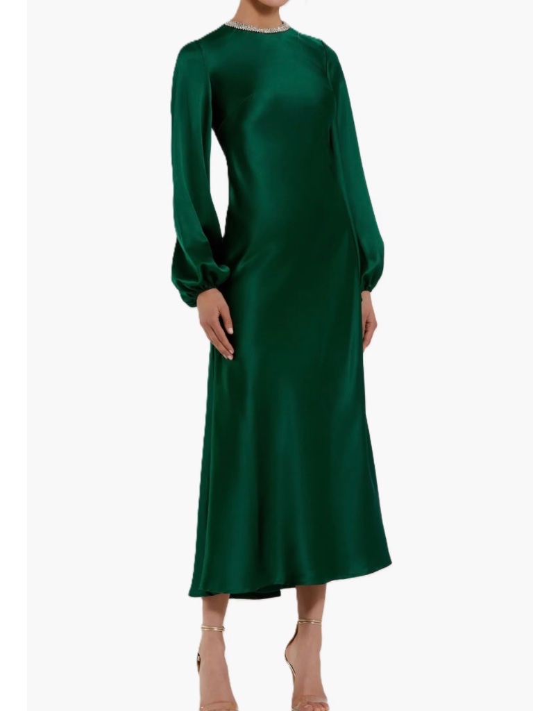 High Neck Satin Maxi Dress